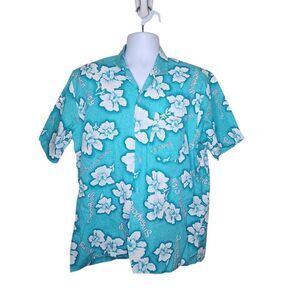 Vintage 80s Singapore Hawaiian Shirt Mens Size XL Blue Aloha